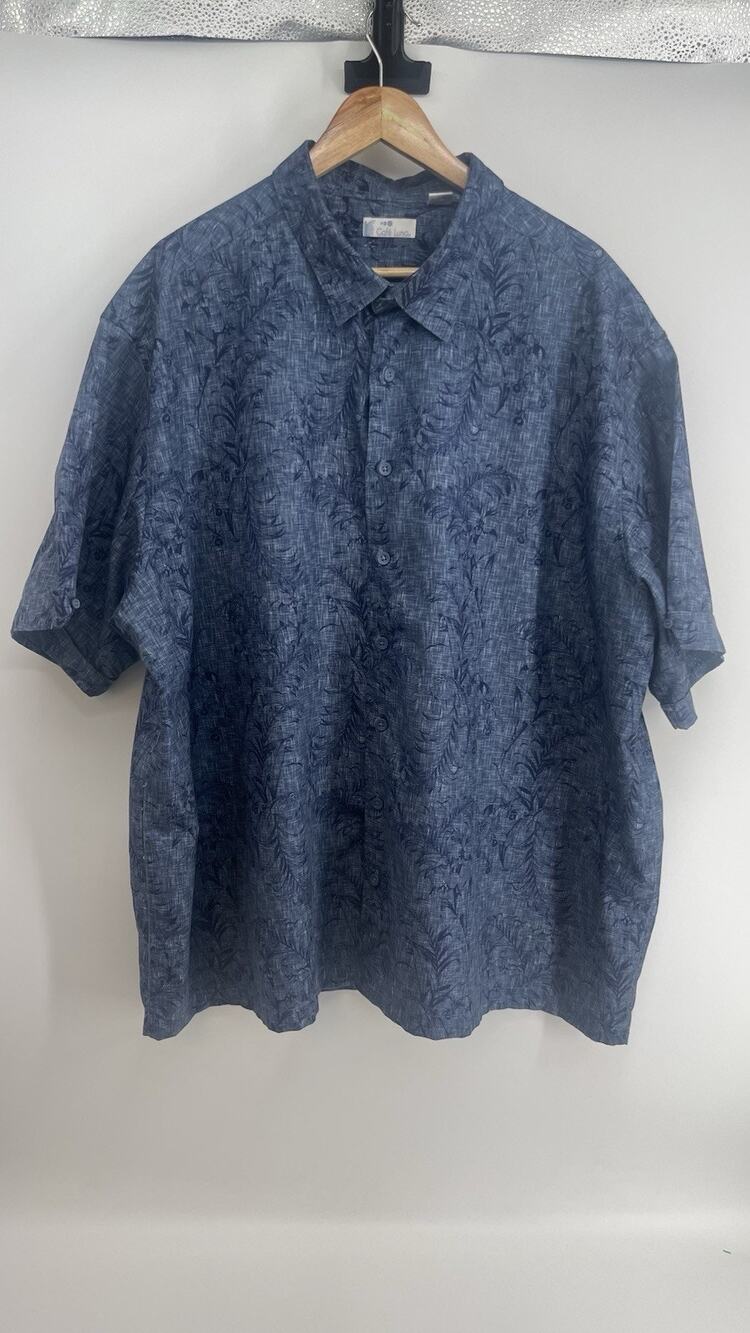 Cafe Luna Men’s 3XL Blue Hawaiian Floral Button Up Shirt Short Sleeve Casual